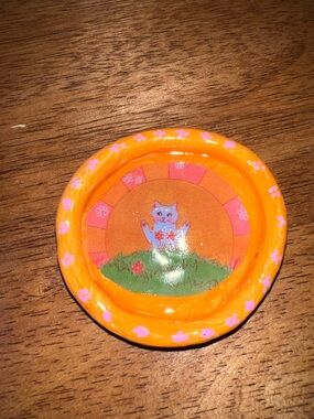 Orange Floral Kitty handmade Trinket Dish